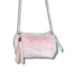 Pink Fuzzy Cylinder Women's Faux Fur Purse Over the Shoulder Cross body bag